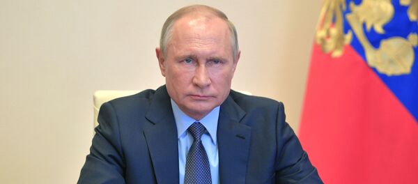 24 апреля 2020. Президент РФ Владимир Путин проводит в режиме видеоконференции совещание по вопросам развития автомобильной промышленности. - 俄羅斯衛星通訊社