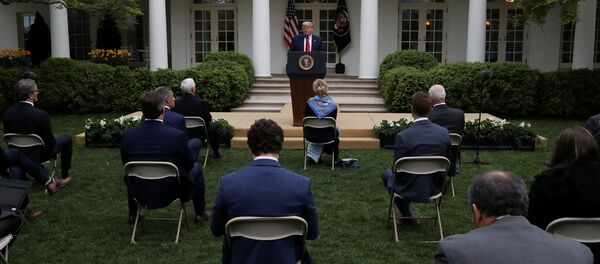 Президент США Дональд Трамп выступает на ежедневном брифинге в Белом доме в Вашингтоне, США Президент США Дональд Трамп выступает на ежедневном брифинге в Белом доме в Вашингтоне, США - 俄羅斯衛星通訊社