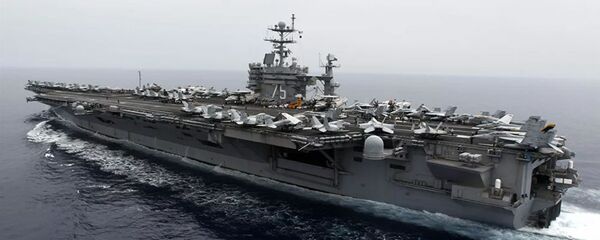 A general view shows the nuclear-powered aircraft carrier USS Harry S. Truman at an undisclosed position in the Mediterranean Sea, south of Sicily, Monday June 14, 2010 - 俄羅斯衛星通訊社