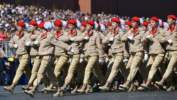 Парадный расчет Всероссийского детско-юношеского военно-патриотического общественного движения Юнармия на генеральной репетиции военного парада на Красной площади - 俄羅斯衛星通訊社