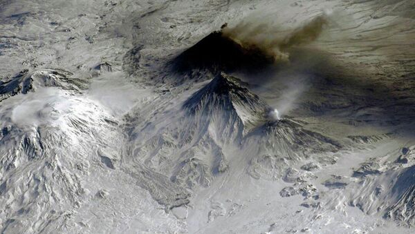 Несколько дымящих вулканов на Камчатке, снятые с борта МКС - 俄罗斯卫星通讯社