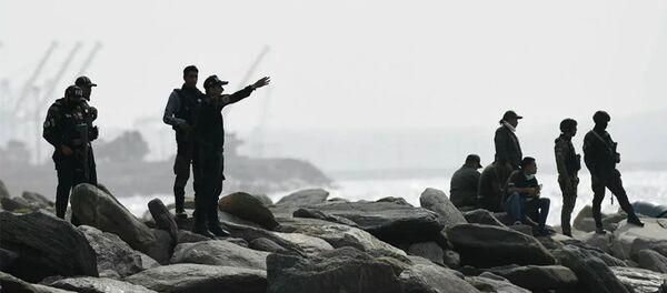 Сотрудники сил безопасности в портовом городе Ла-Гуайра, Венесуэла. 3 мая 2020 Сотрудники сил безопасности в портовом городе Ла-Гуайра, Венесуэла. 3 мая 2020 - 俄羅斯衛星通訊社