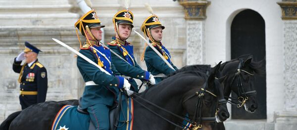 Во время смотра марша пеших и конных караулов Президентского полка на Соборной площади Московского Кремля - 俄罗斯卫星通讯社