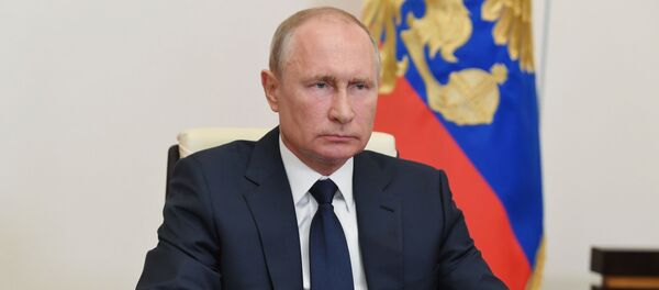  Президент РФ Владимир Путин во время совещания о ситуации с пандемией коронавируса - 俄罗斯卫星通讯社