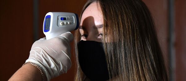 Измерение температуры ученикам общеобразовательной школы  - 俄羅斯衛星通訊社