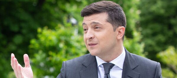 Президент Украины Владимир Зеленский во время пресс-конференции, посвященной первой годовщине пребывания на посту - 俄罗斯卫星通讯社