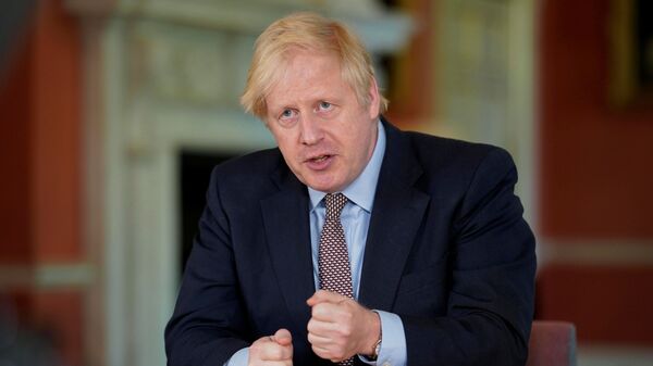 Britain's Prime Minister Boris Johnson speaks during filming of his address to the nation from No 10 Downing Street following the outbreak of the coronavirus disease (COVID-19), London, Britain, May 10, 2020 - 俄罗斯卫星通讯社