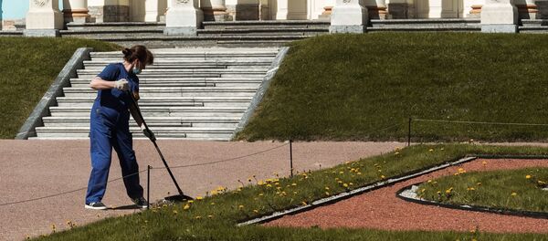 Работы по подготовке Екатерининского парка у Екатерининского двора в Царскосельской императорской резиденции Царское село к открытию - 俄罗斯卫星通讯社