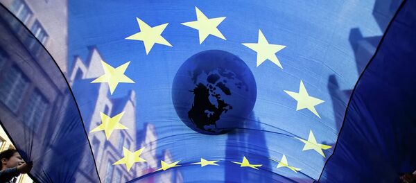 Студенты с флагом ЕС в Мюнстере - 俄羅斯衛星通訊社