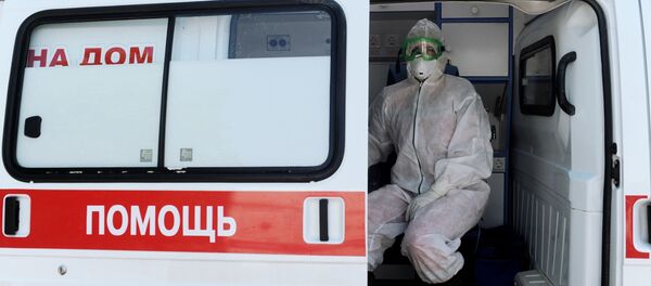 Фельдшер частной Станции скорой медицинской помощи Домашний Доктор в противоэпидемическом костюме в автомобиле скорой медицинской помощи в Тамбове.  - 俄罗斯卫星通讯社