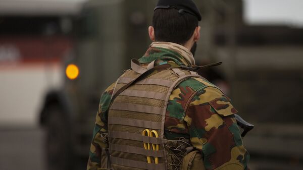 Бельгийский солдат в порту Антверпена, где идет подготовка к учениям Defender Europe 20, Бельгия - 俄羅斯衛星通訊社