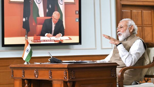 Премьер-министры Индии и Австралии во время онлайн саммита 4 июня 2020 - 俄罗斯卫星通讯社