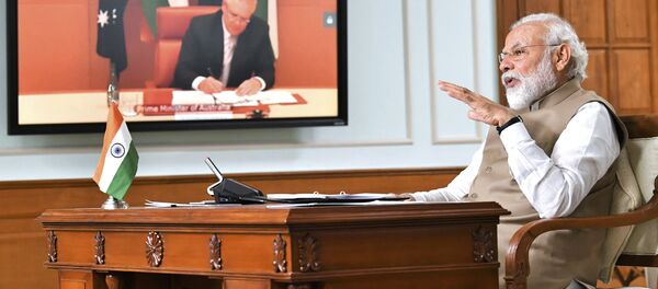 Премьер-министры Индии и Австралии во время онлайн саммита 4 июня 2020 - 俄罗斯卫星通讯社