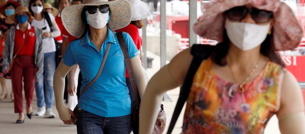 Вьетнамские туристы в масках Вьетнамские туристы в масках - 俄罗斯卫星通讯社