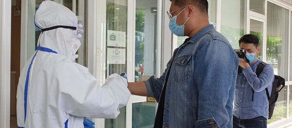 Проведение термометрии при входе на предприятие в Пекине. - 俄羅斯衛星通訊社