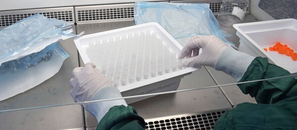  Колбы с реагентами для экспресс-тестов на коронавирус в лаборатории - 俄羅斯衛星通訊社